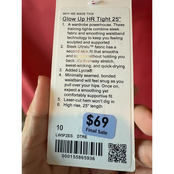 Lululemon Womens Glow Up HR Tight 25" Training Gym Running Yoga Pink Size 10 NWT - Picture 6 of 12
